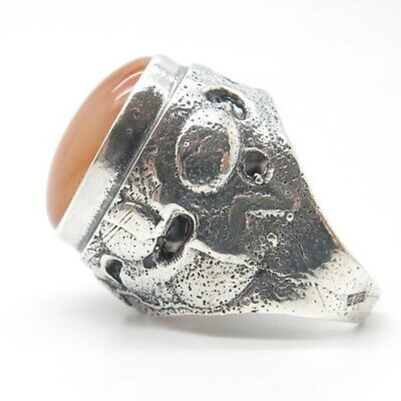 925 Sterling Silver Vintage Real Agate Gem Adjustable Ring Size 7-9 - Picture 6 of 8